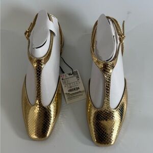 Zara Gold T-Strap flats
